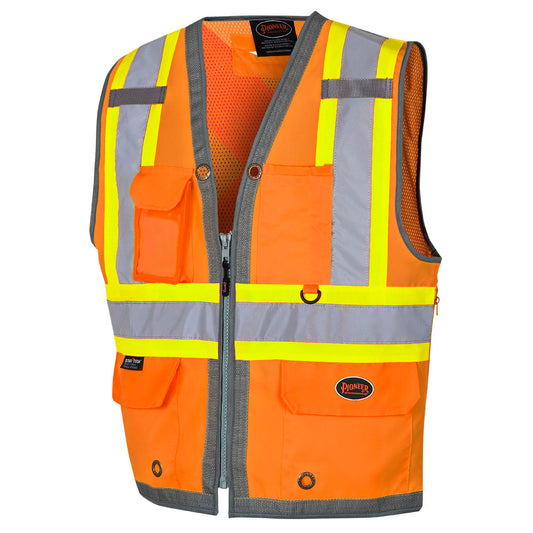 Mesh Back Zip-Front Surveyor’s Safety Vests, Orange, SZ: L