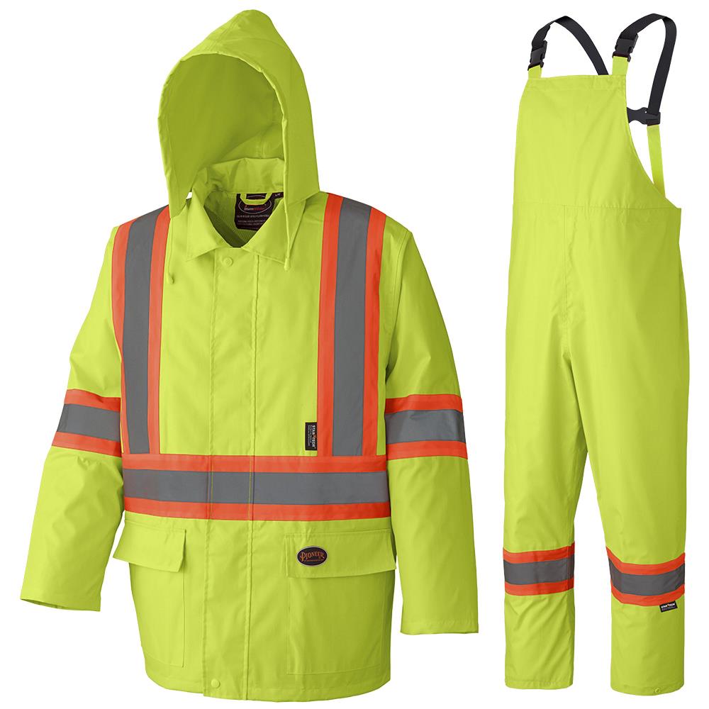 Hi-Viz Waterproof Suit, 210D Oxford Polyester/PVC, Yellow, SZ: 2XL