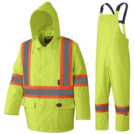 Hi-Viz Waterproof Suit, 210D Oxford Polyester/PVC, Yellow, SZ: 2XL