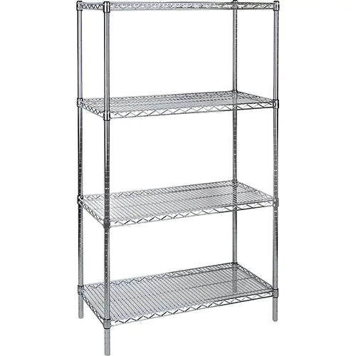 Heavy-Duty Chromate Wire Shelving, 4 Tiers, 72" W x 63" H x 14" D