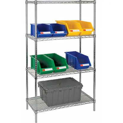 Heavy-Duty Chromate Wire Shelving, 4 Tiers, 36" W x 63" H x 18" D