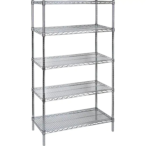 Heavy-Duty Chromate Wire Shelving, 5 Tiers, 72" W x 74" H x 14" D