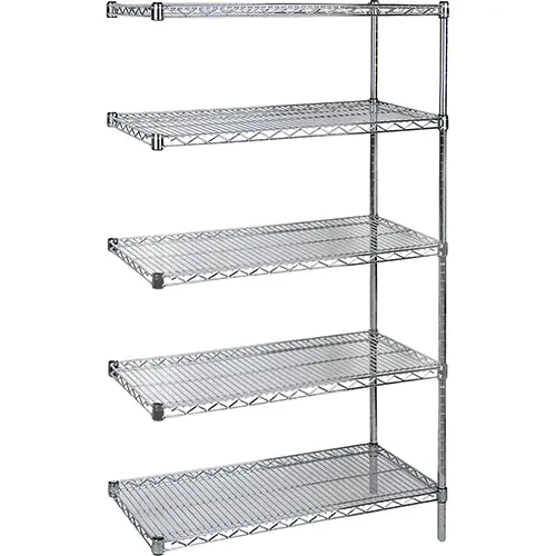 Heavy-Duty Chromate Wire Shelving, Add-On Kit, 5 Tiers, 36" W x 74" H x 24" D