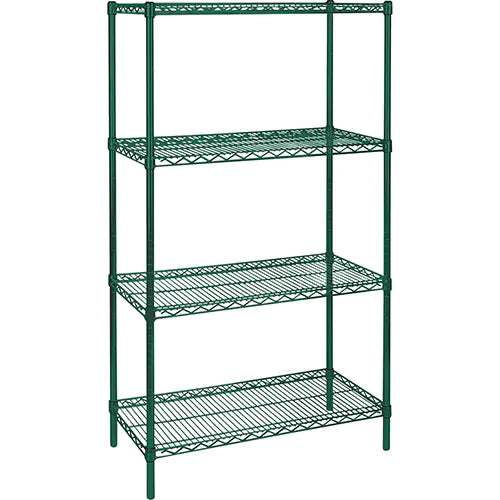 Heavy-Duty Green Epoxy Finish Wire Shelving, 4 Tiers, 48" W x 63" H x 18" D