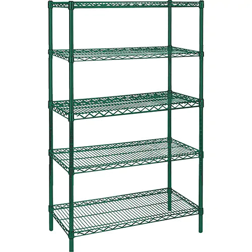 Heavy-Duty Green Epoxy Finish Wire Shelving, 5 Tiers, 48" W x 74" H x 18" D