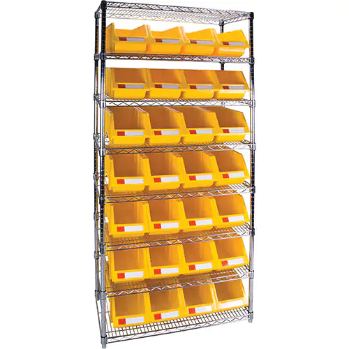 Heavy-Duty Wire Shelving Unit with Yellow Storage Bins, 8 Tiers, 36" W x 74" H x 14" D