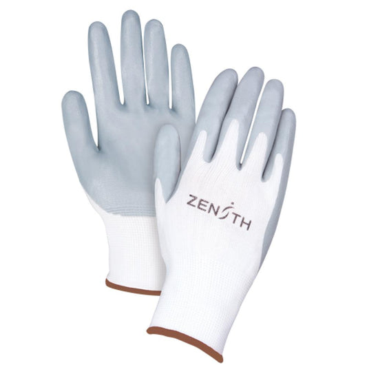 Gants légers et respirants avec revêtement en mousse de nitrile, taille 9/grand, blanc/gris, calibre 13, coque en polyester