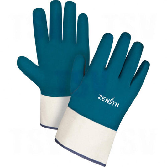 Heavyweight Safety Cuff Gloves, 10/X-Large, Nitrile Coating, Cotton Shell