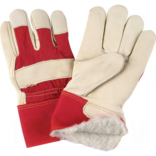 Gants d'installateur doublés d'hiver de qualité supérieure rouges et blancs, taille L, paume en cuir de vachette pleine fleur, doublure intérieure en Boa