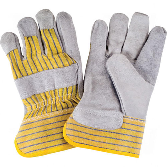 Gants d'ajusteur de qualité supérieure, taille L, paume en cuir de vachette fendu, doublure intérieure en coton, jaune