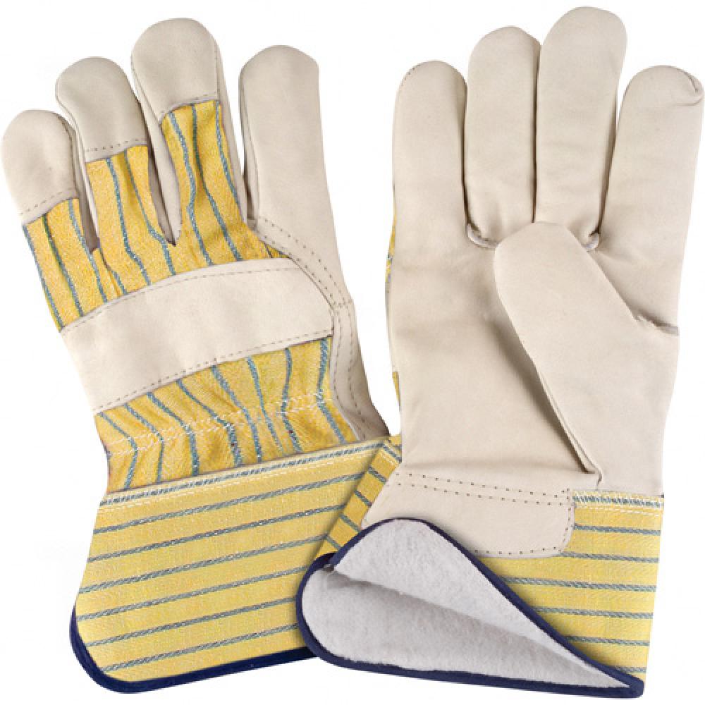 Gants d'installateur doublés d'hiver résistants à l'abrasion, taille XL, paume en cuir de vachette pleine fleur, doublure intérieure en polaire de coton