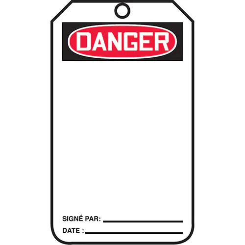 Étiquettes de sécurité Danger, papier cartonné, 3-1/8" la x 5-7/8" h, français, 25/pk