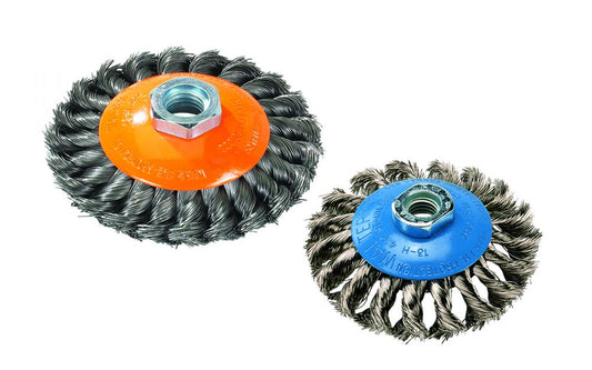 Brosse à soucoupe avec fils torsadés avec noeuds, 6 po x 5/8 po-11 po, fil : 0,020 po.