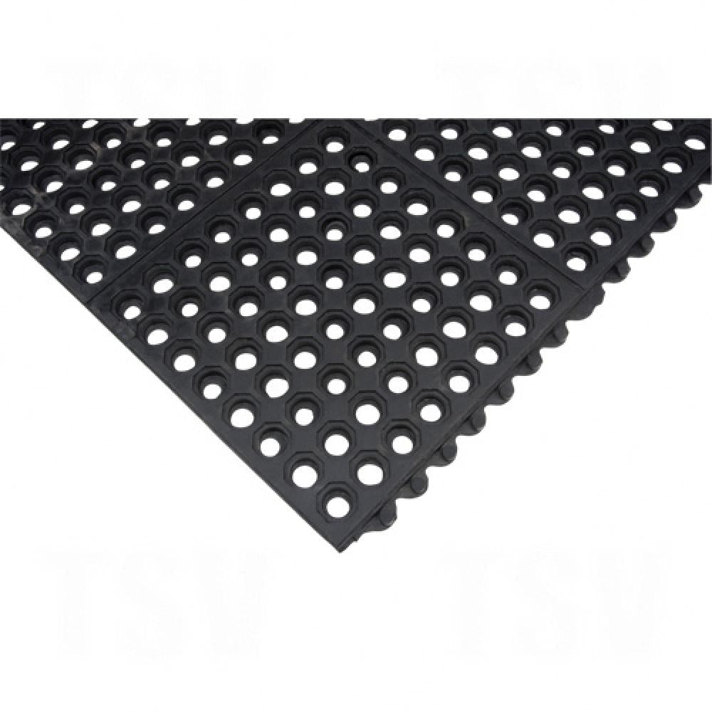 Tapis antifatigue en nid d'abeille, 3' x 3' x 1/2", noir, caoutchouc naturel