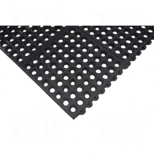 Tapis antifatigue en nid d'abeille, 3' x 3' x 1/2", noir, caoutchouc naturel