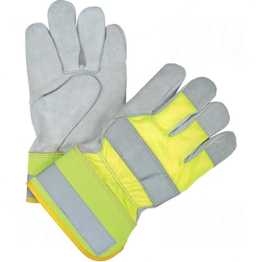 Gants d'installateur doublés d'hiver haute visibilité jaunes, taille L, paume en cuir de vache refendu, doublure intérieure en Thinsulate