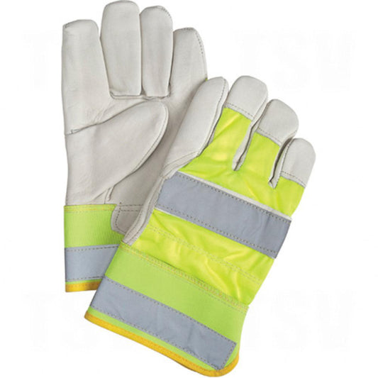 Gants d'installateur jaunes haute visibilité à chaleur supérieure, taille L, paume en cuir de vachette pleine fleur, doublure intérieure en Thinsulate