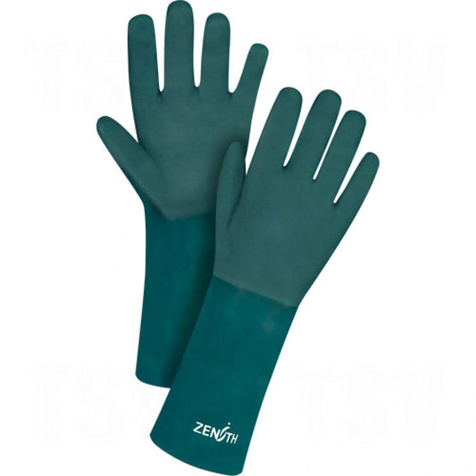 Gants verts à double trempage, 14 po de longueur, PVC, doublure intérieure en jersey de coton, 70 mil