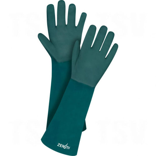 Gants verts à double trempage, 18 po de longueur, PVC, doublure intérieure en jersey de coton, 70 mil