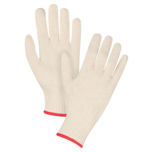 Heavyweight String Knit Gloves, Poly/Cotton, Red Wrist, 7 Gauge, Small