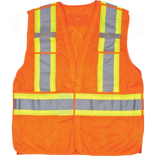 CSA Compliant High Visibility Surveyor Vest, High Visibility Orange, Large, Polyester