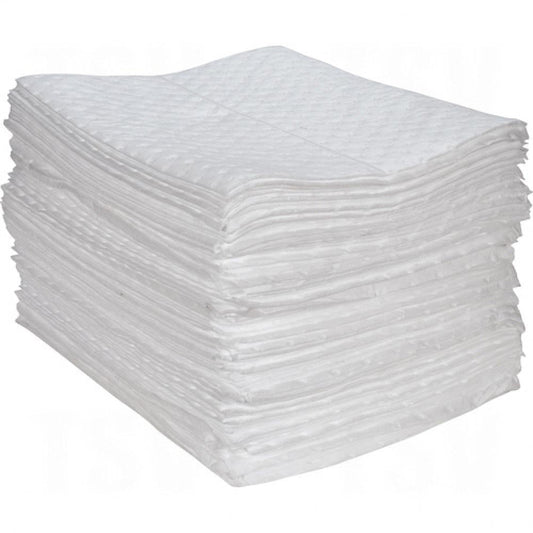 Tampons absorbants en fibres fines, huile uniquement, 15 po x 17 po, capacité d'absorption de 30 gal., 100/pqt