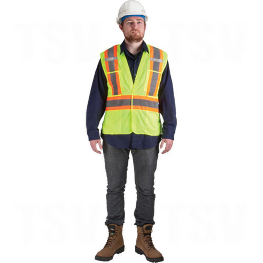 Flame-Resistant Surveyor Vest, High Visibility Lime-Yellow, Medium, Polyester