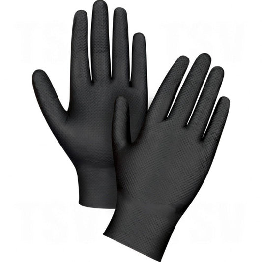 Heavyweight Tactile Grip Examination Gloves, 2X-Large, Nitrile, 8-mil, Powder-Free, Black, 50/bx