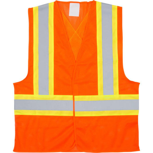 Traffic Safety Vest, High Visibility Orange, Medium, Polyester