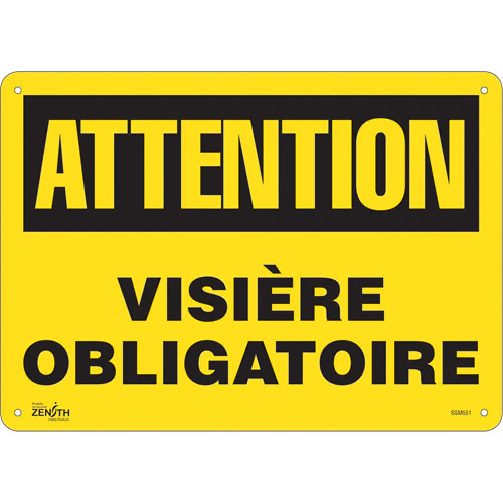 Enseigne « Visière Obligatoire », 10" x 14", Plastique, Français