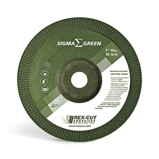 Rex-Cut, Sigma Green, Grinding Wheel, 7" Dia., Grit 36