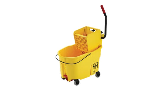 Seau à essorage latéral WAVEBRAKE® avec presse, égouttoir, jaune, 44 pintes