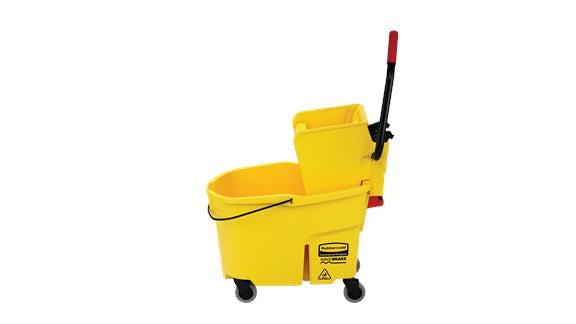 Seau à essorage latéral WAVEBRAKE® avec presse, égouttoir, jaune, 44 pintes