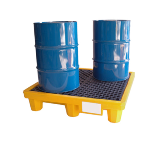 Drum Containment Pallet, 2 Drums, Economy Model, Yellow, Polyethylene, 53″ X 29″ X 16-1/2″