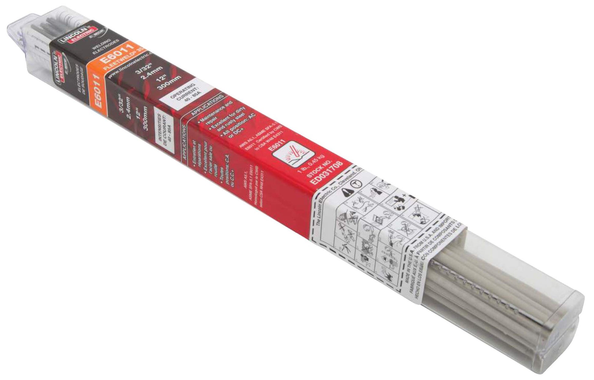 Lincoln Welding Rod E6011, Mild Steel, 3/32", 5kg/Bx