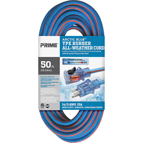 Arctic Blue™ Extension Cord, All-Weather, SJEOW, 14/3 AWG, 15 A, 50'